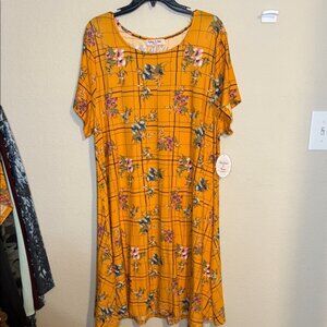 Harlow & Rose Floral Plaid Checkered Midi Dress in Mustard NWT